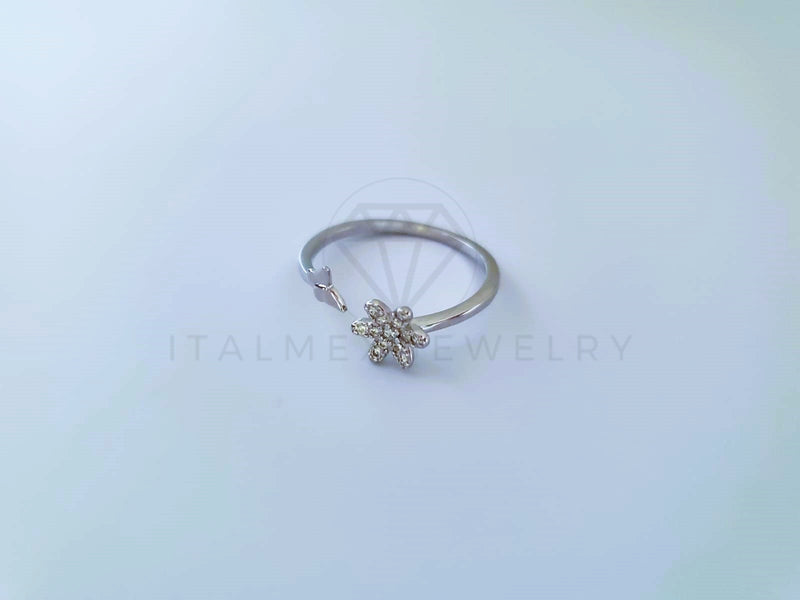 Anillo de Dama - 104129 - Anillo Ajustable Flor y Mariposa Plata Fina .925