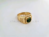 Anillo Caballero de Lujo - 103926 - Diseño Clásico CZ Verde Oro Laminado 18K