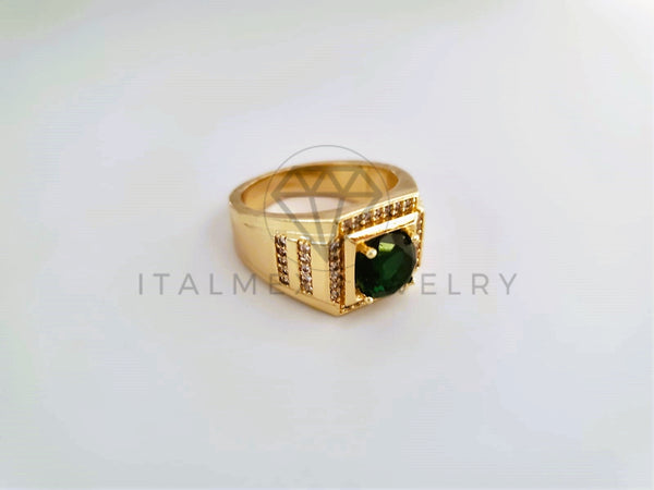 Anillo Caballero de Lujo - 103926 - Diseño Clásico CZ Verde Oro Laminado 18K