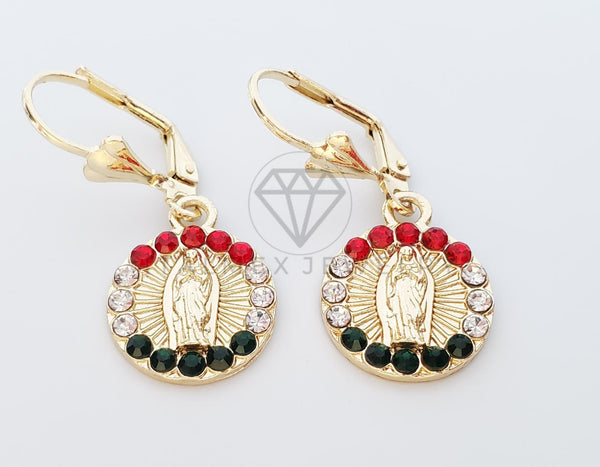 Arete Elegante - 100763 - Diseño de Virgen con CZ Tricolor Oro Laminado 18K