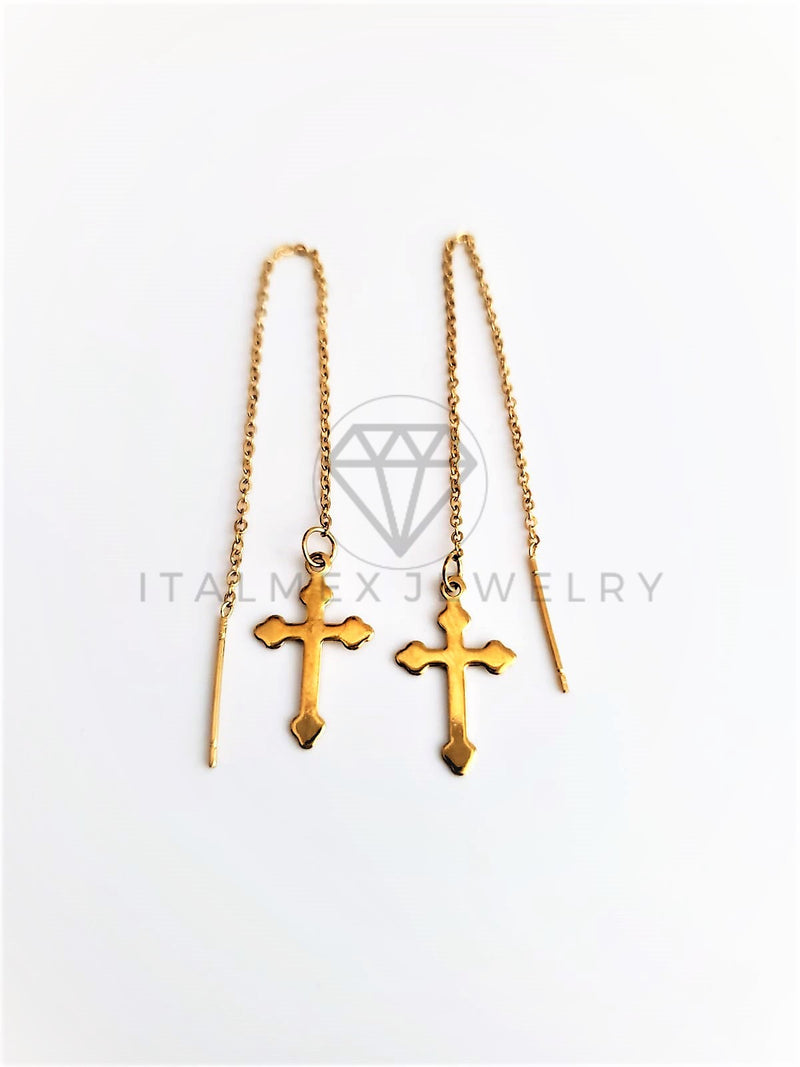 Arete de Lujo - 103162 - Arete Violador con Dije Cruz Oro Laminado 18K