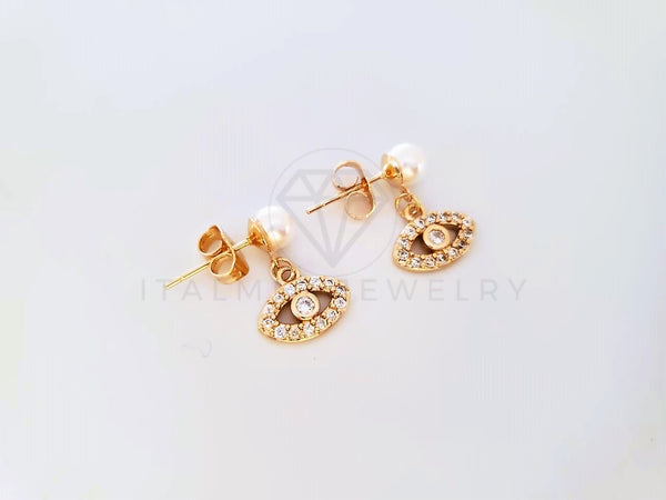 Broquel de Lujo - 104018 - Diseño Ojo Turco y Perla CZ Clara Oro Laminado 18K