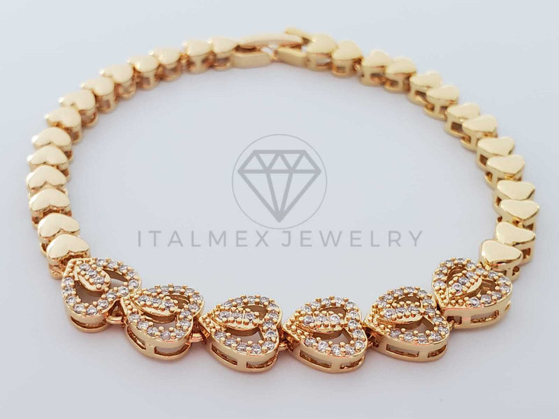 Pulsera de Lujo - 100304 - Diseño de Corazón con Corazones Oro Laminado 18K