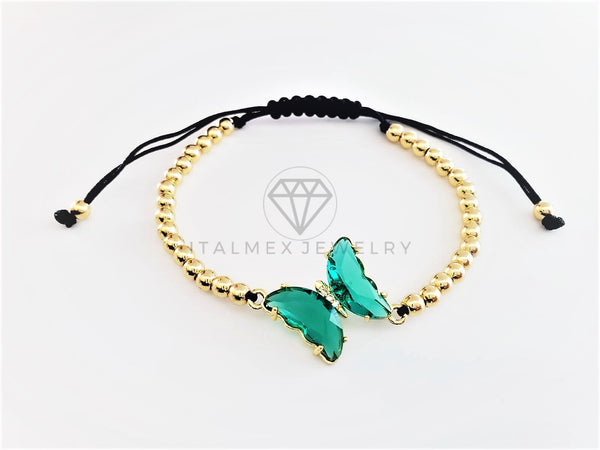 Pulsera de Lujo - 103177 - Diseño Bolitas con Mariposa CZ Verde Oro Laminado 18K