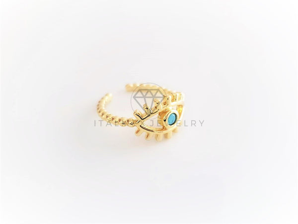 Anillo de Lujo - 103114 - Diseño Ojo Turco con CZ Azul Aqua Oro Laminado 18K