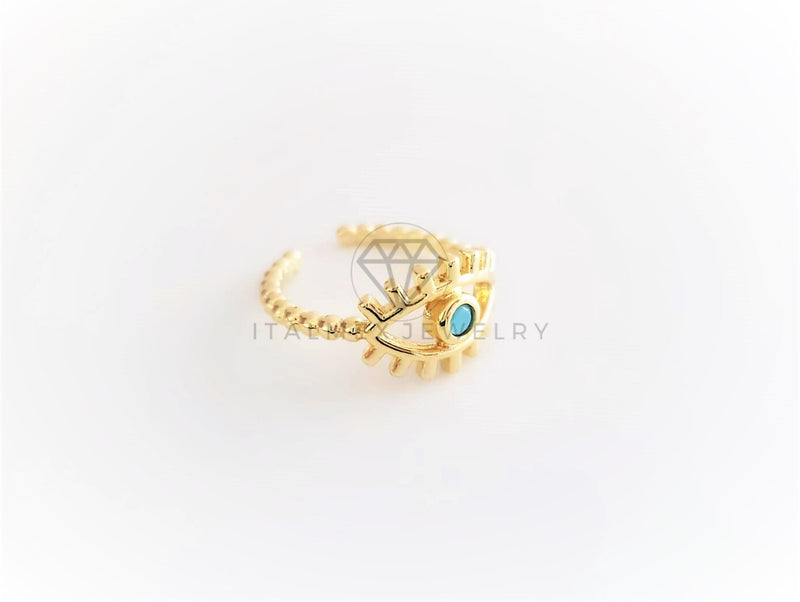 Anillo de Lujo - 103114 - Diseño Ojo Turco con CZ Azul Aqua Oro Laminado 18K