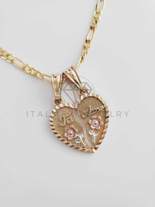 Dije Elegante - 102362 - Corazón Partido Flor TE AMO Tamaño Mediana Oro Laminado 18K