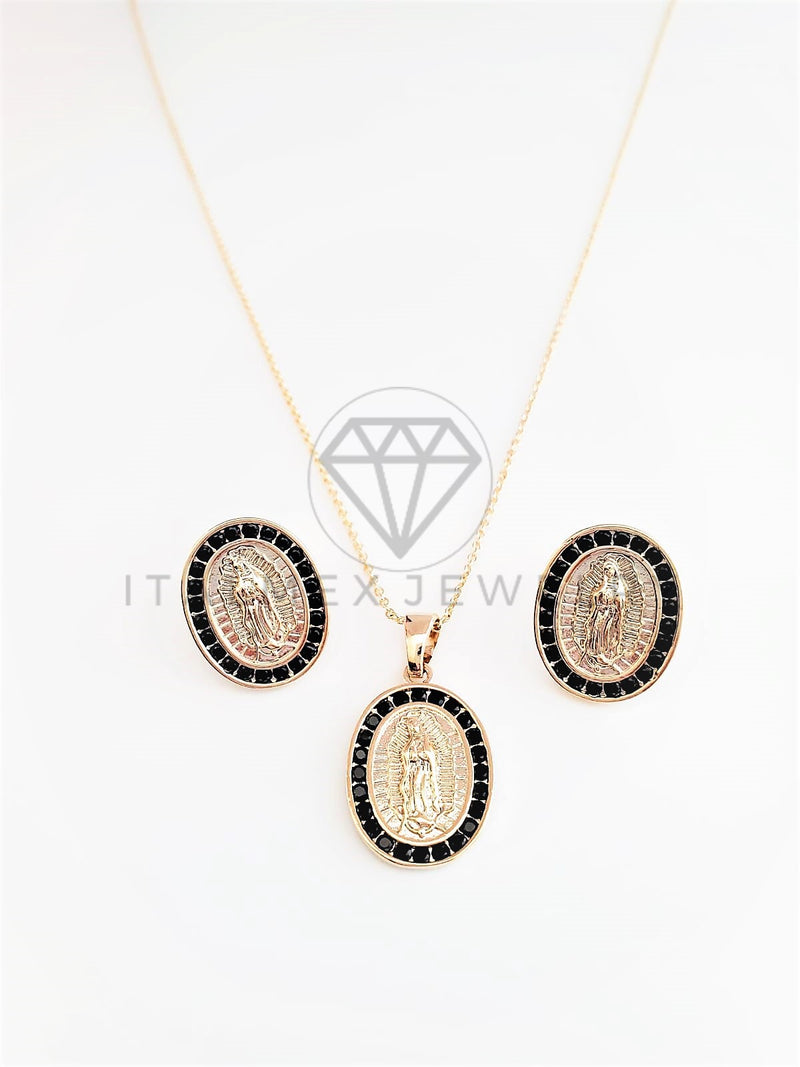 Juego de Lujo - 103039 - Diseño de Virgen de Guadalupe CZ Negra Oro Laminado 18K