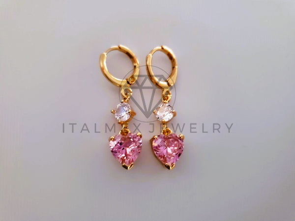 Arete de Lujo - 104356 - Diseño de Corazón CZ Rosa Oro Laminado 18K