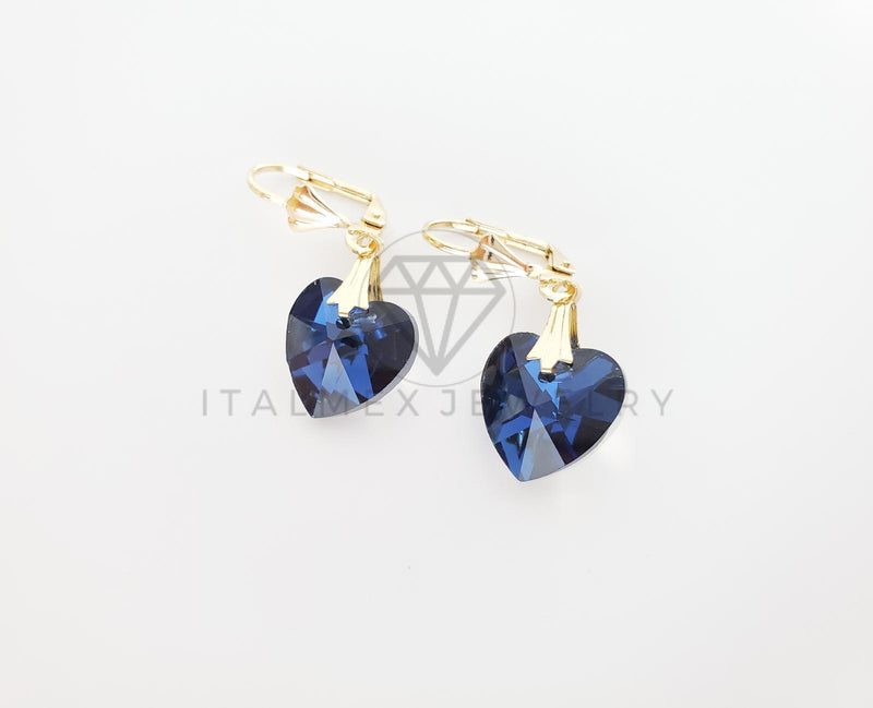 Arete Elegante - 100710 - Diseño de Corazón con CZ Azul Oro Laminado 18K