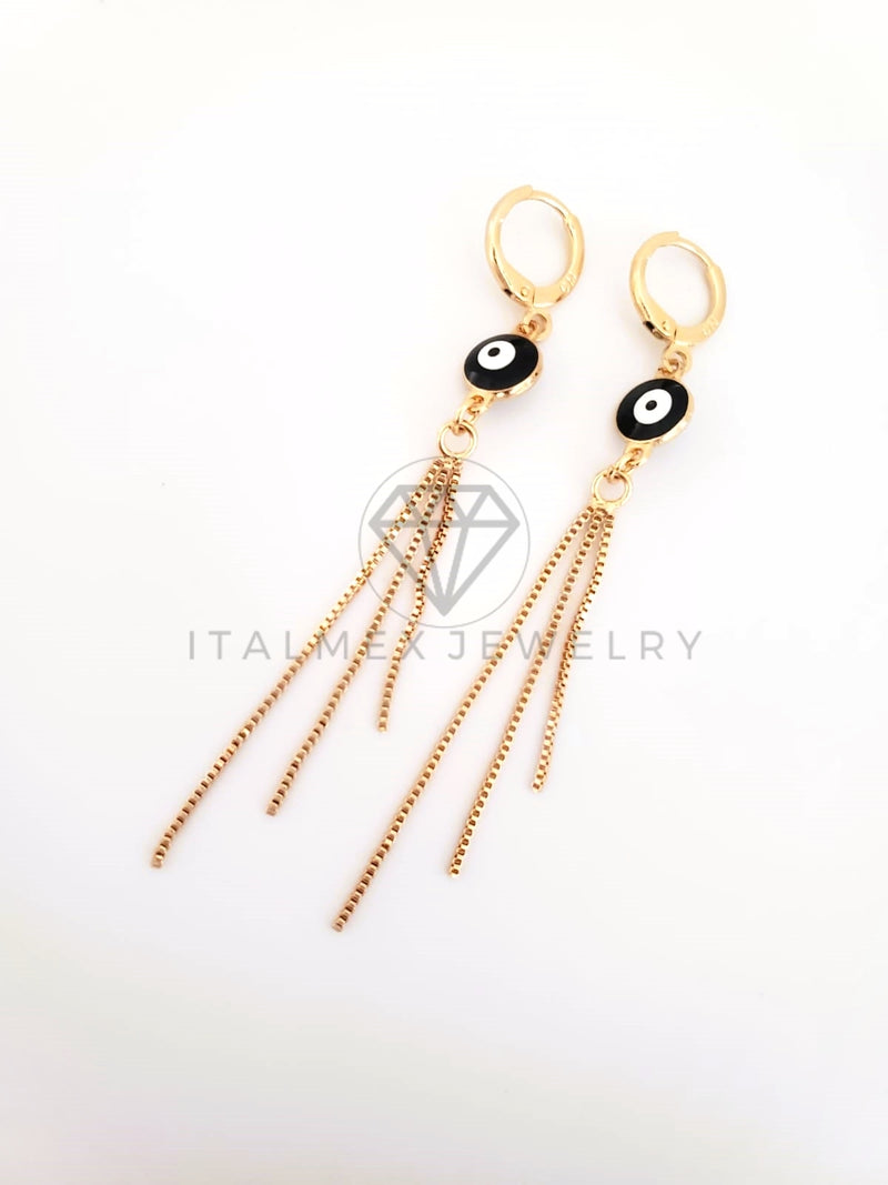 Arete de Lujo - 103520 - Diseño Ojo Turco Negro y Tira Oro Laminado 18K