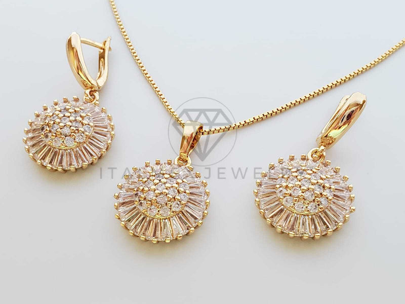 Juego de Lujo - 100638 - Diseño de Circonia Baguette Clara Oro Laminado 18K
