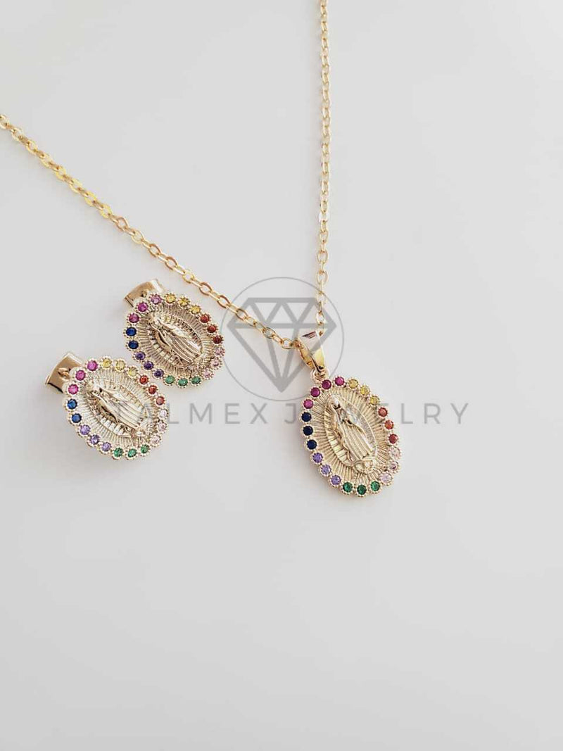 Juego de Lujo - 102057 - Diseño de Virgen con CZ Color Oro Laminado 18K