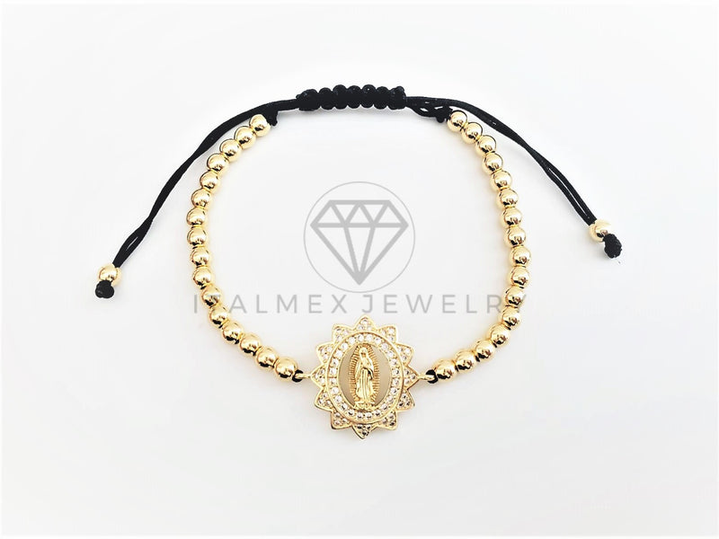 Pulsera de Lujo - 102870 - Diseño Bolitas con Virgen CZ Clara Oro Laminado 18K