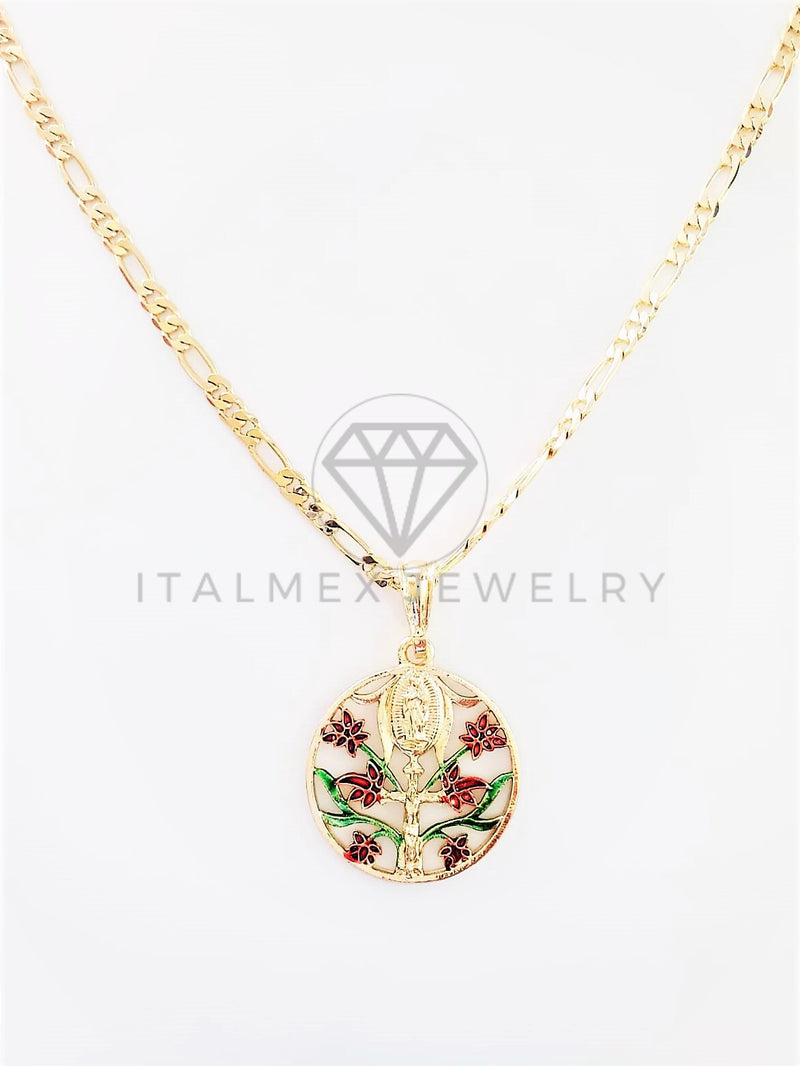 Dije Elegante - 102745 - Árbol de la Vida con Cristo y Virgen Tamaño Mediano Oro Laminado 18K
