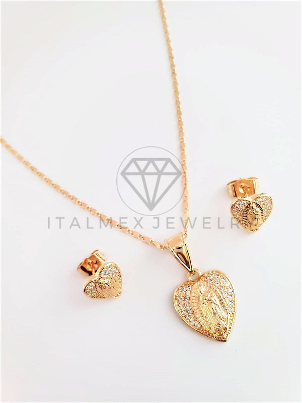 Juego de Lujo - 102949 - Diseño de Corazón y Virgen CZ Clara Oro Laminado 18K