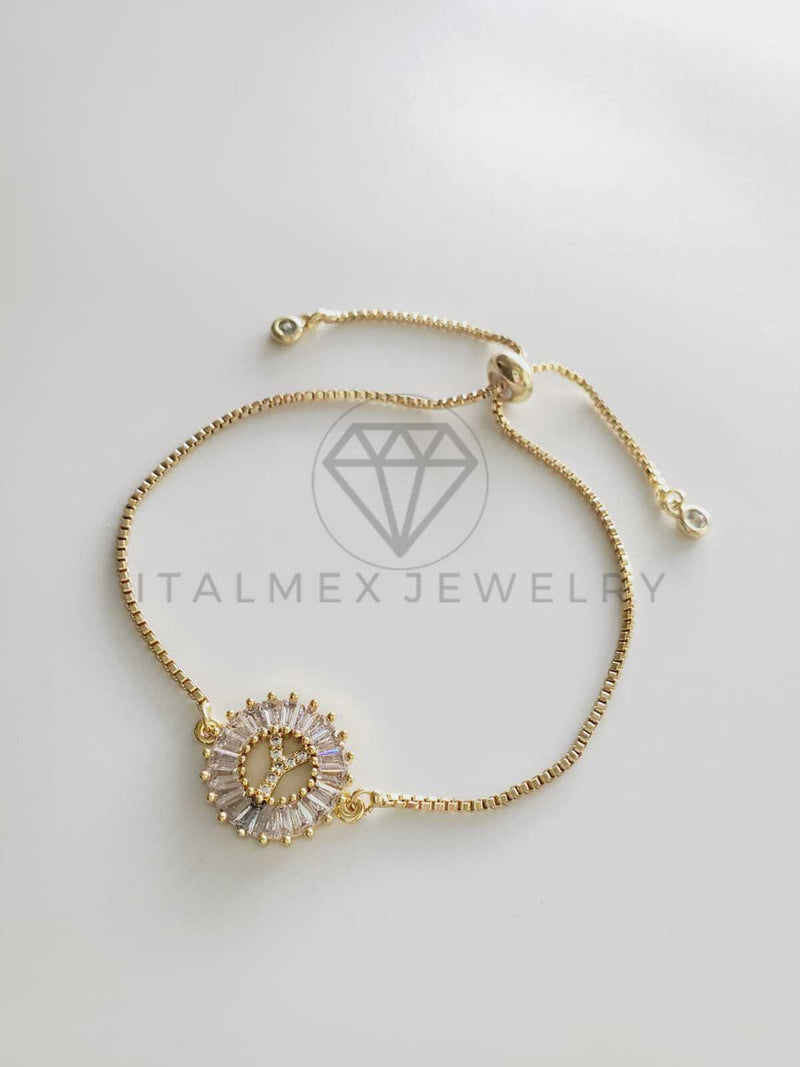 Pulsera Ajustable - 102559 - Diseño de Inicial "Y" CZ Clara Oro Laminado 18K