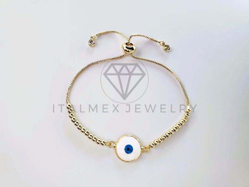 Pulsera de Lujo - 103715 - Diseño Ajustable Ojo Turco Esmalte Blanco Oro Laminado 18K