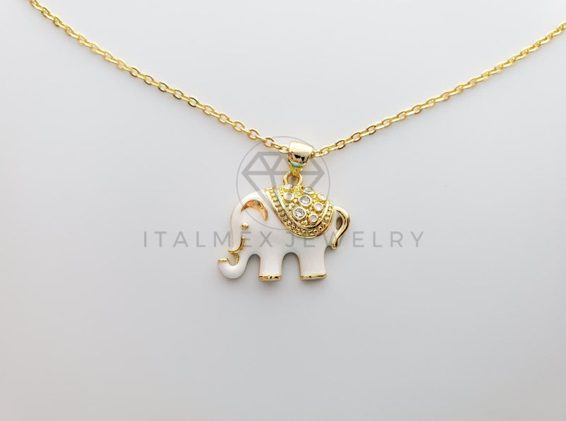 Collar Elegante - 100269 - Collar Elefante Blanco CZ Clara Dorado Oro Laminado 18K