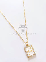 Collar Elegante - 103756 - Collar Placa Mamá CZ Clara Oro Laminado 18K