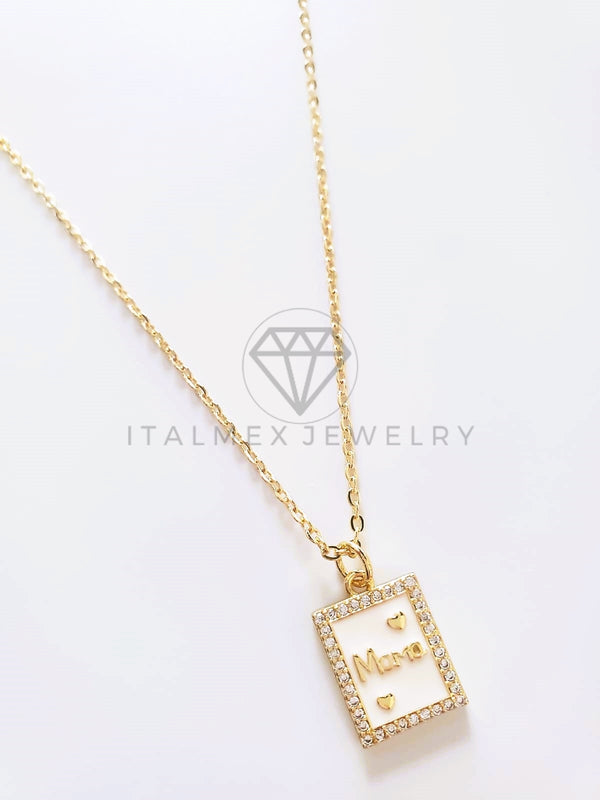 Collar Elegante - 103756 - Collar Placa Mamá CZ Clara Oro Laminado 18K