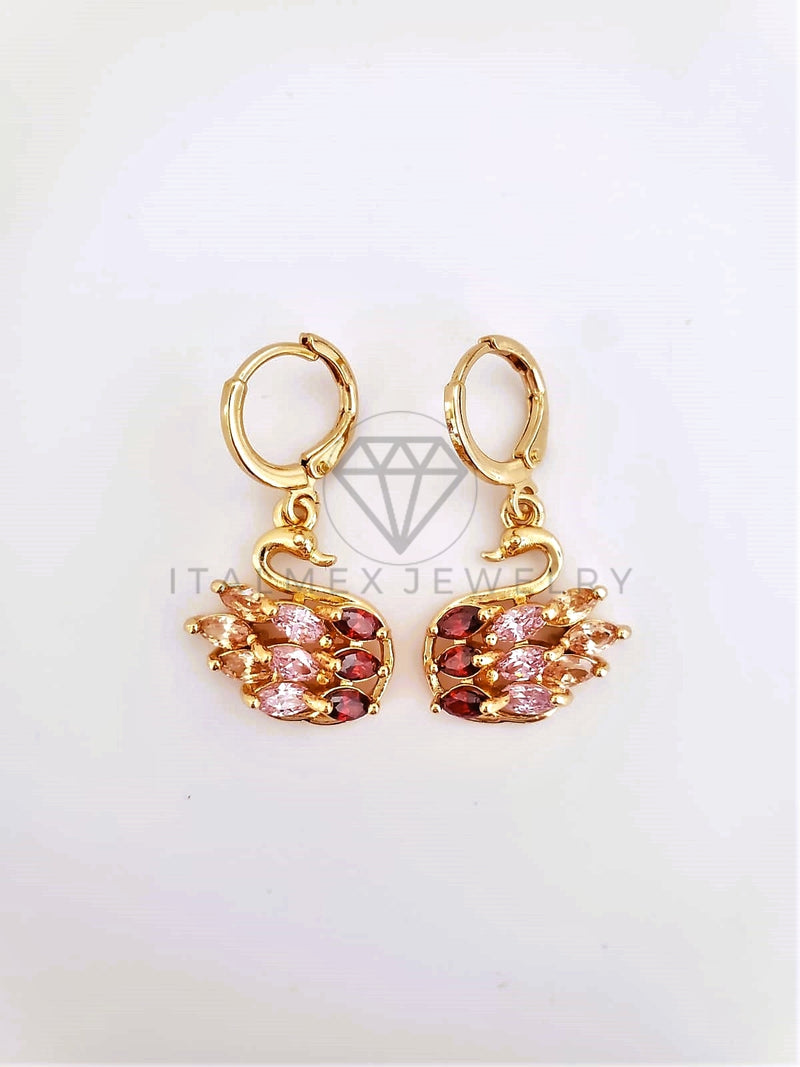 Arete de Lujo - 103552 - Diseño Cisne CZ Colores Oro Laminado 18K