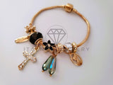 Pulsera Elegante - 104301 - Pulsera Estilo PDR Cruz CZ Clara y Negra Oro Laminado 18K