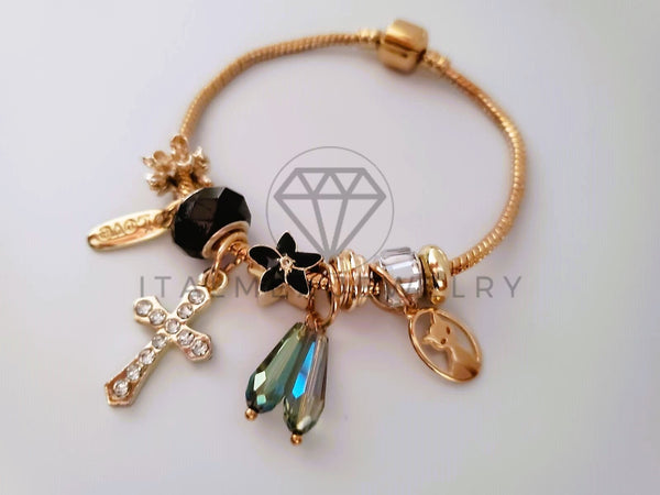 Pulsera Elegante - 104301 - Pulsera Estilo PDR Cruz CZ Clara y Negra Oro Laminado 18K