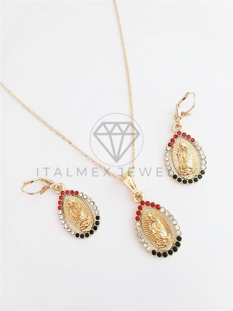 Juego de Lujo - 102939 - Diseño de Gota Virgen de Guadalupe CZ Tricolor Oro Laminado 18K