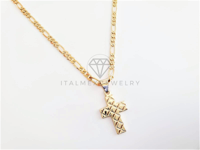 Dije Elegante - 103290 - Dije Cruz Rayada Tamaño Chico Oro Laminado 18K
