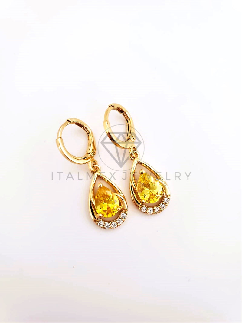Arete de Lujo - 103551 - Diseño Gota Pavé CZ Amarilla Oro Laminado 18K
