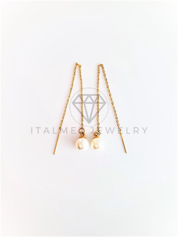 Arete de Lujo - 103160 - Arete Violador con Dije Perla Oro Laminado 18K