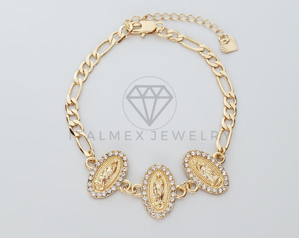 Pulsera Elegante - 100180 - Diseño de Virgen de Guadalupe Con CZ Clara Oro Laminado 18K