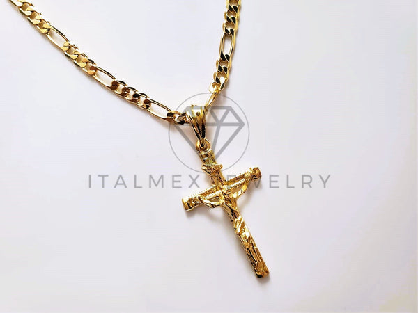 Dije Elegante - 104197 - Dije Cristo Clásico Tamaño Mediano Oro Laminado 18K
