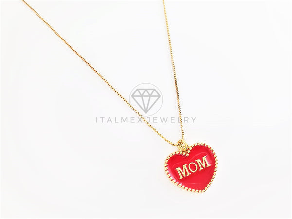 Collar Elegante - 103145 - Collar Corazón Mom | Mamá Rojo Oro Laminado 18K