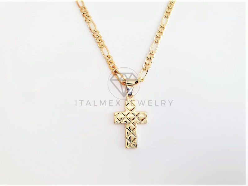 Dije Elegante - 103290 - Dije Cruz Rayada Tamaño Chico Oro Laminado 18K
