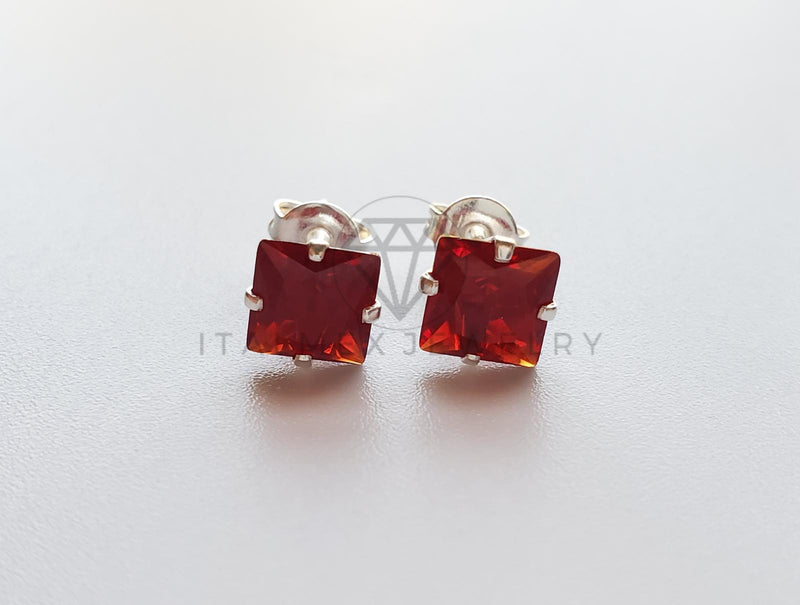 Broquel de Lujo - 101679 - CZ Cuadrada 6mm CZ Roja Plata .925