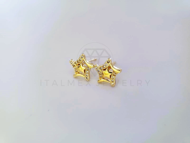 Broquel de Lujo - 104049 - Diseño Estrella Doble CZ Clara Oro Laminado 18K