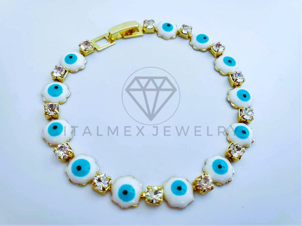 Pulsera Elegante - 103591 - Pulsera Flor Ojo Turco Blanco Oro Laminado 18K