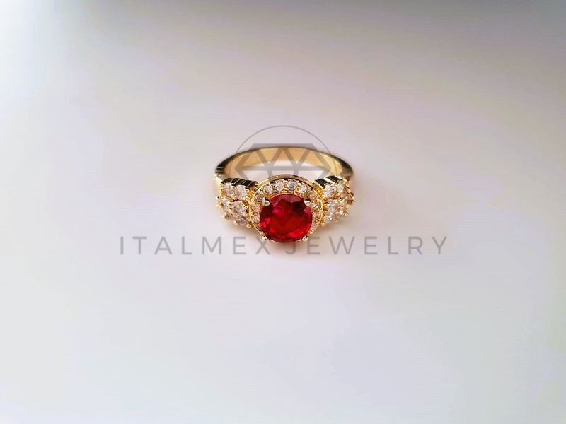 Anillo de Lujo - 103897 - Anillo Triple Banda Circonia Roja Pavé Oro Laminado 18K