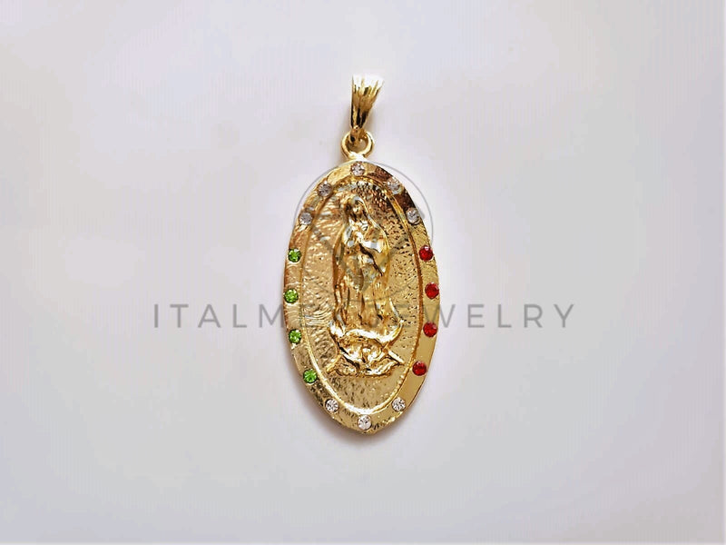 Dije Elegante - 104180 - Medalla de Virgen Circonia Tricolor Oro Laminado 18K