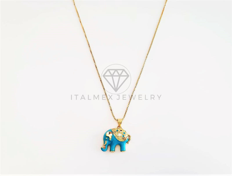 Collar Elegante - 103269 - Collar Elefante Esmalte Aqua CZ Clara Oro Laminado 18K