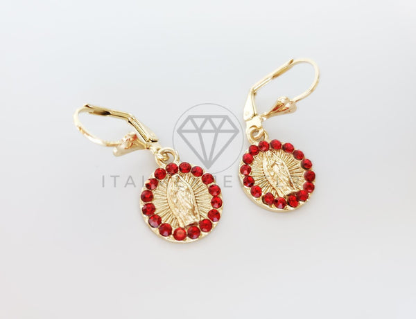 Arete Elegante - 100762 - Diseño de Virgen con CZ Roja Oro Laminado 18K