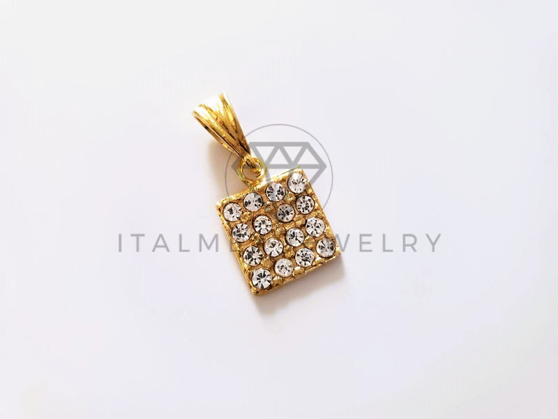 Dije de Lujo - 104163 - Dije Cuadrado Circonia Clara Oro Laminado 18K