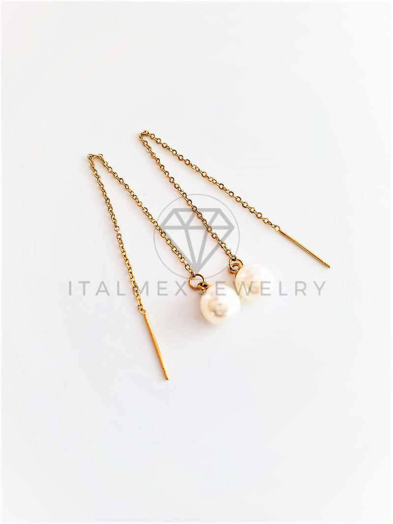 Arete de Lujo - 103160 - Arete Violador con Dije Perla Oro Laminado 18K