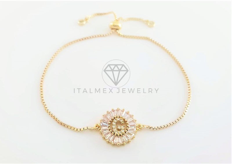 Pulsera Ajustable - 102633 - Diseño de Inicial "G" CZ Clara Oro Laminado 18K