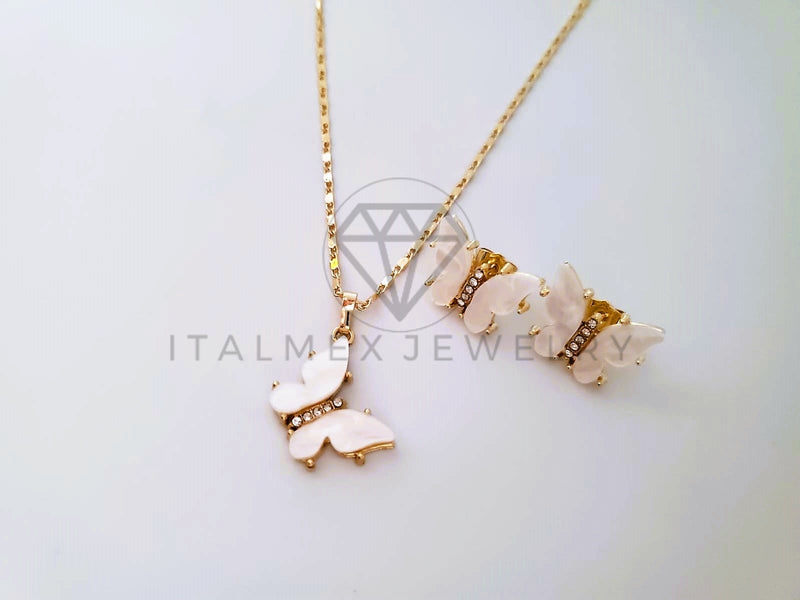 Juego de Lujo - 103940 - Diseño de Mariposa Piedra Blanca Oro Laminado 18K