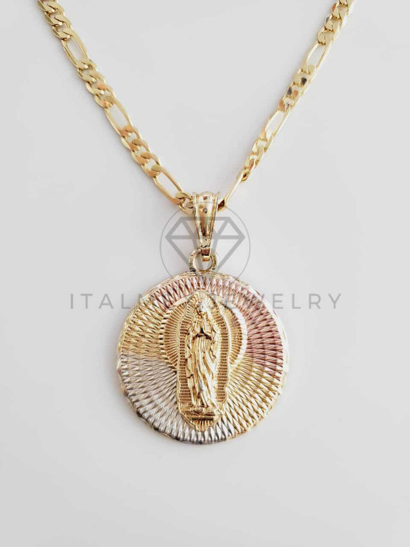Dije Elegante - 102360 - Medalla Virgen Diamantada Tamaño Mediana Oro Laminado 18K