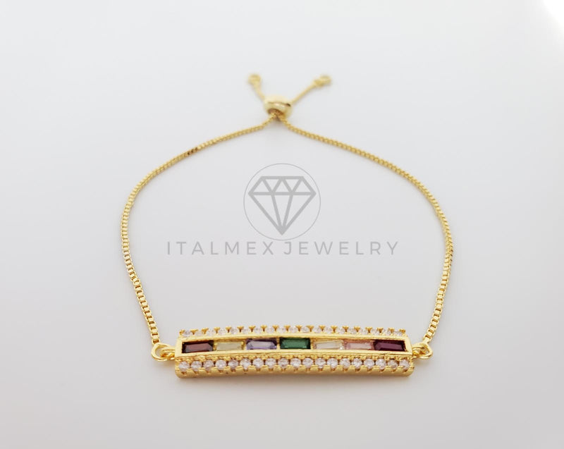 Pulsera Ajustable - 100345 - Diseño de Placa CZ Colores Oro Laminado 18K