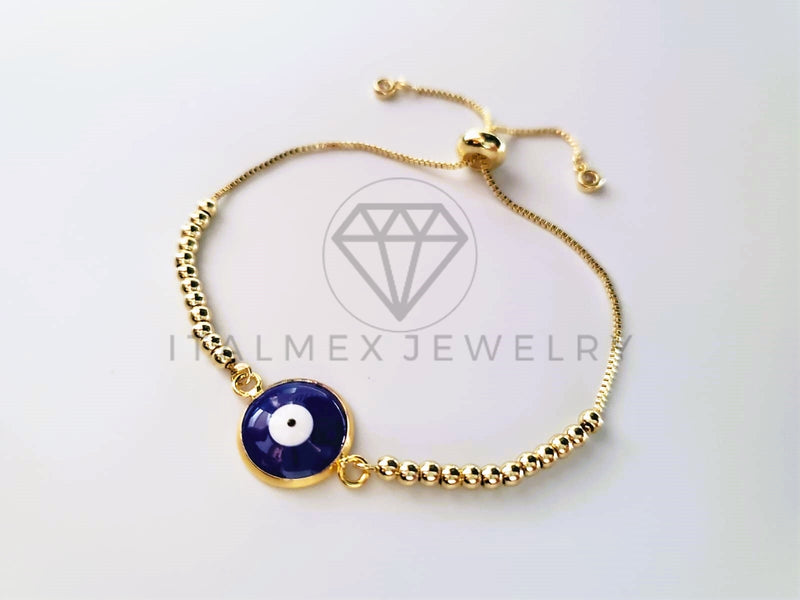 Pulsera de Lujo - 103716 - Diseño Ajustable Ojo Turco Esmalte Azul Oro Laminado 18K